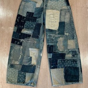 We The Free Patchwork Flare Jeans - Blue and Cream